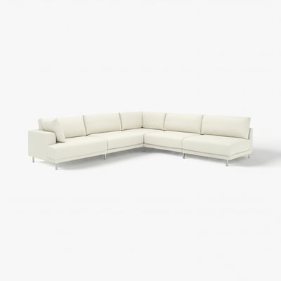 L-shaped UPPÅKRA sofa in off-white, sleek design, with plush cushions and chrome legs.