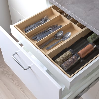 UPPDATERA Cutlery tray/tray with spice rack, light bamboo, 52x50 cm