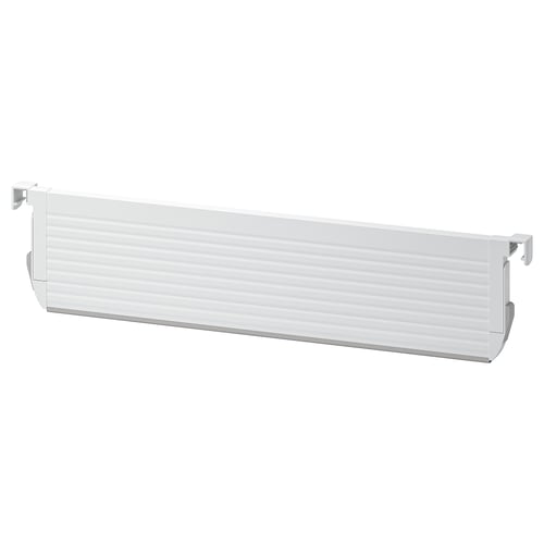 An UPPDATERA white plastic drawer divider, adjustable, with rubber strips for organisation.