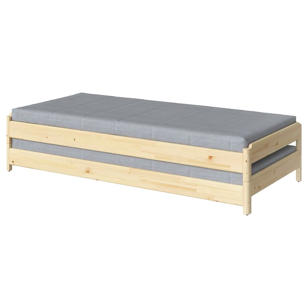 UTÅKER Stackable bed with 2 mattresses, pine/Ågotnes firm, 80x200 cm