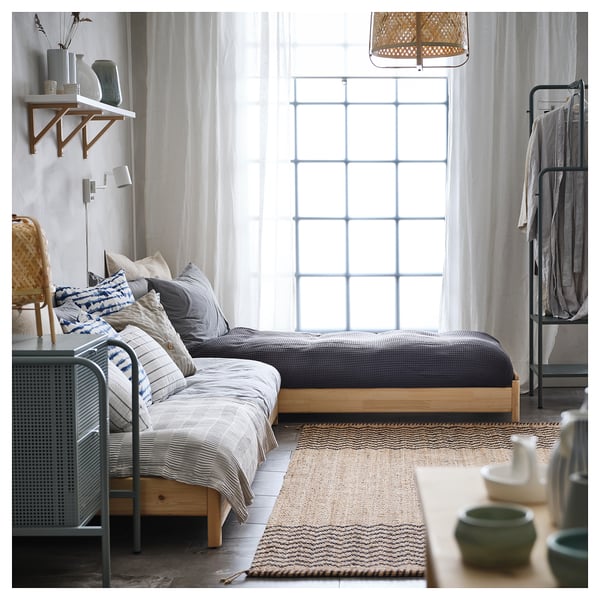UTÅKER Stackable bed with 2 mattresses, pine/Vannareid extra firm, 80x200 cm