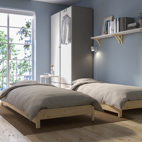 UTÅKER Stackable bed with 2 mattresses, pine/Vannareid extra firm, 80x200 cm