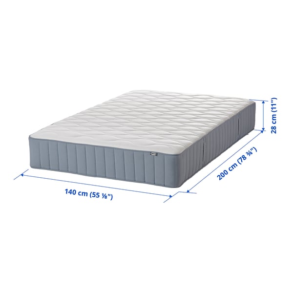 VÅGSTRANDA Pocket sprung mattress, extra firm/light blue, 140x200 cm