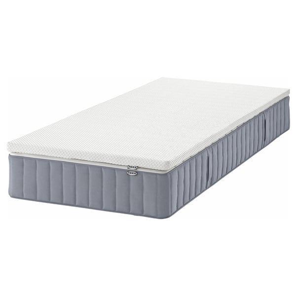 VALEVÅG Mattress and mattress pad, extra firm light blue/Nordberget white, 90x200 cm