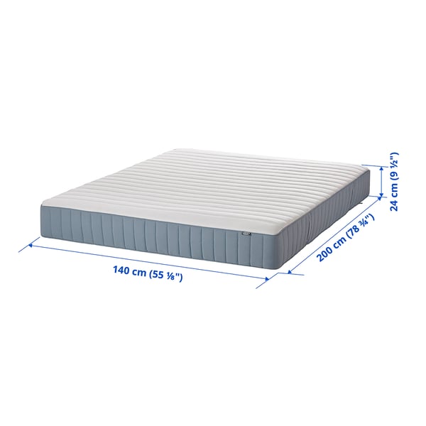 VALEVÅG Pocket sprung mattress, extra firm/light blue, 140x200 cm