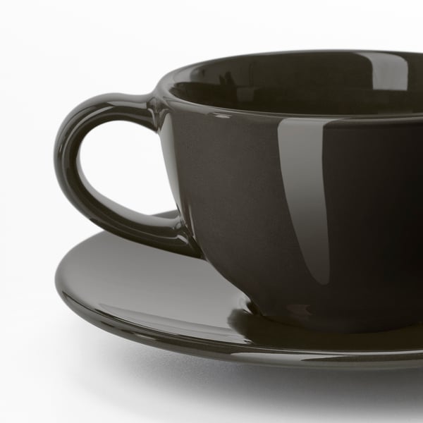 VARDAGEN Coffee cup and saucer dark grey IKEA