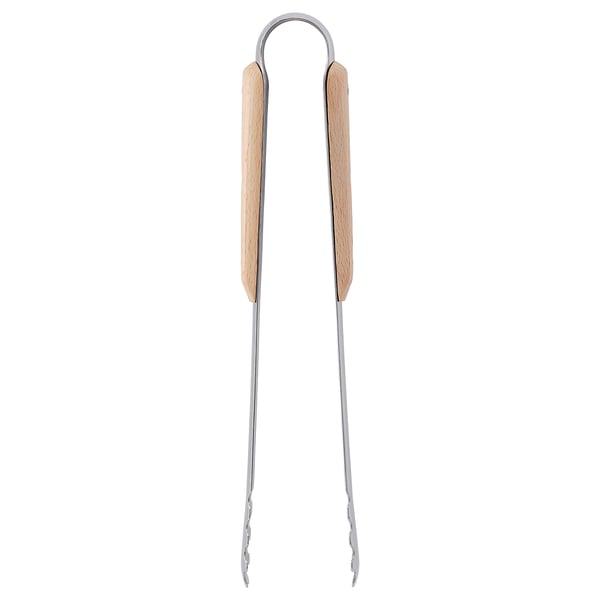 VARDAGEN Cooking tweezers, stainless steel/beech, 30 cm