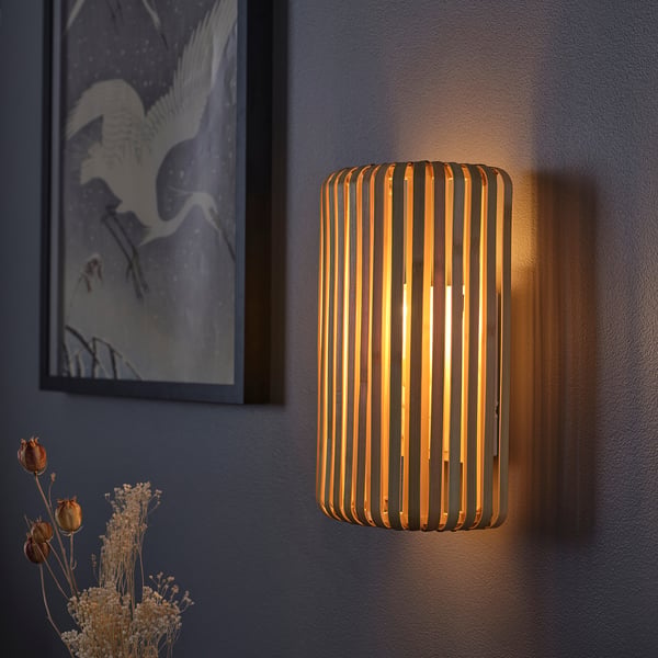 VARPTROSS Wall lamp, wired-in installation, bamboo, 30 cm