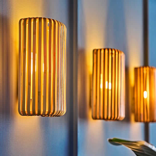 VARPTROSS Wall lamp, wired-in installation, bamboo, 30 cm