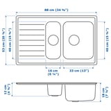 VATTUDALEN Inset sink, 1 ½ bowl w drainboard, stainless steel, 88x53 cm