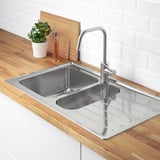 VATTUDALEN Inset sink, 1 ½ bowl w drainboard, stainless steel, 88x53 cm
