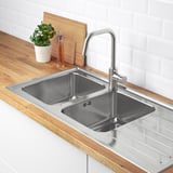 VATTUDALEN Inset sink, 2 bowls with drainboard, stainless steel, 110x53 cm