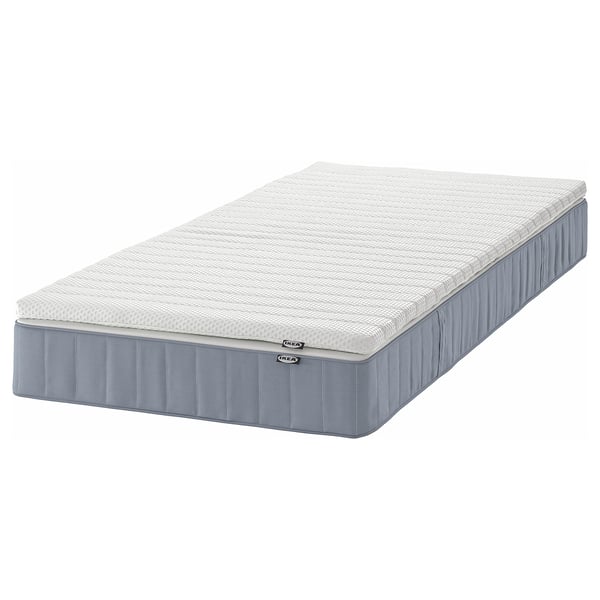 VESTERÖY Mattress and mattress pad, extra firm light blue/Nisseholm white, 90x200 cm