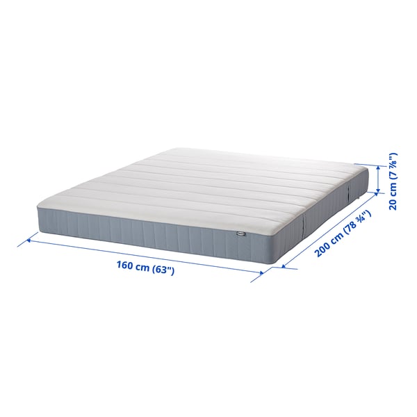 VESTERÖY Pocket sprung mattress, extra firm/light blue, 160x200 cm