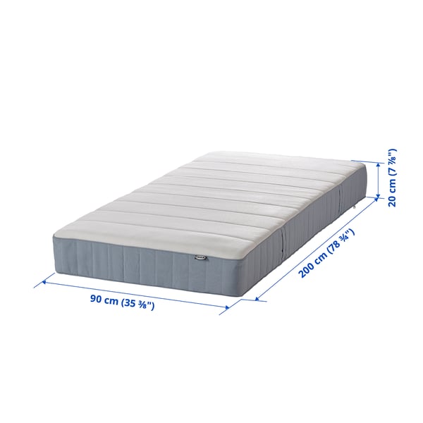 VESTERÖY Pocket sprung mattress, extra firm/light blue, 90x200 cm