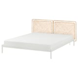 VEVELSTAD Bed frame with 2 headboards, white/Tolkning rattan, 180x200 cm