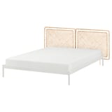 VEVELSTAD Bed frame with 2 headboards, white/Tolkning rattan, 160x200 cm