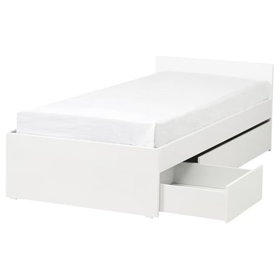VIHALS Bed frame with 2 storage boxes, white/Luröy, 90x200 cm