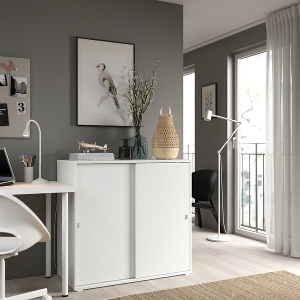 VIHALS Cabinet with sliding doors, white, 95x47x90 cm
