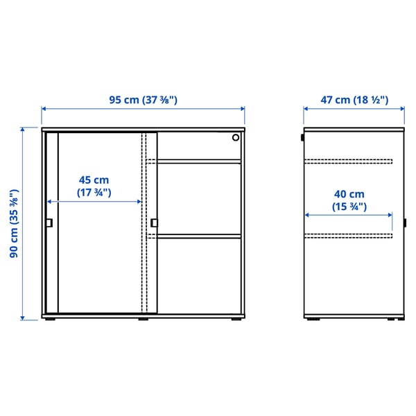 VIHALS Cabinet with sliding doors, white, 95x47x90 cm