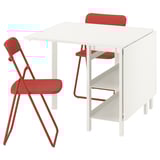 VIHALS / VIHALS Table and 2 folding chairs, gateleg table white/red, 39/95/151x90 cm