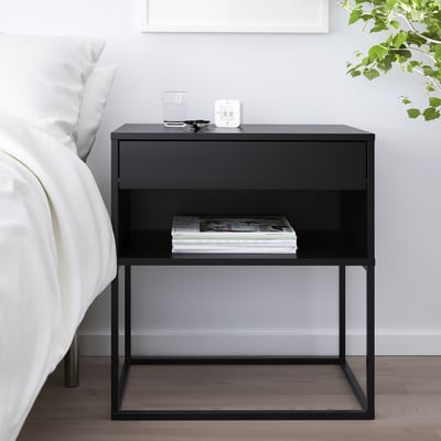 VIKHAMMER Bedside table, black, 60x39 cm