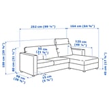 VIMLE 3-seat sofa, with chaise longue with headrest/Grann/Bomstad black