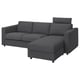 Option: VIMLE 3-seat sofa with chaise longue, with headrest/Hallarp grey