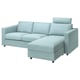 Option: VIMLE 3-seat sofa with chaise longue, with headrest Saxemara/light blue