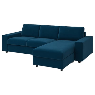 VIMLE 3-seat sofa with chaise longue, with wide armrests/Djuparp dark green-blue