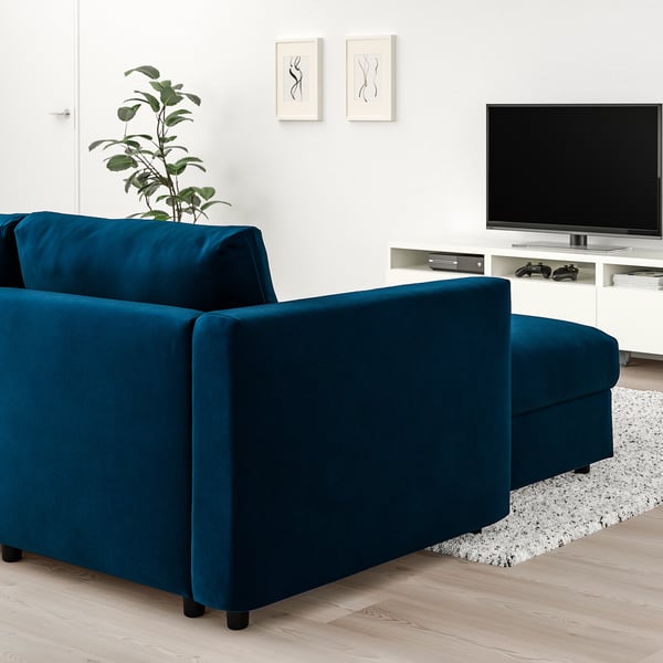 VIMLE 4-seat sofa with chaise longue, with wide armrests/Djuparp dark green-blue