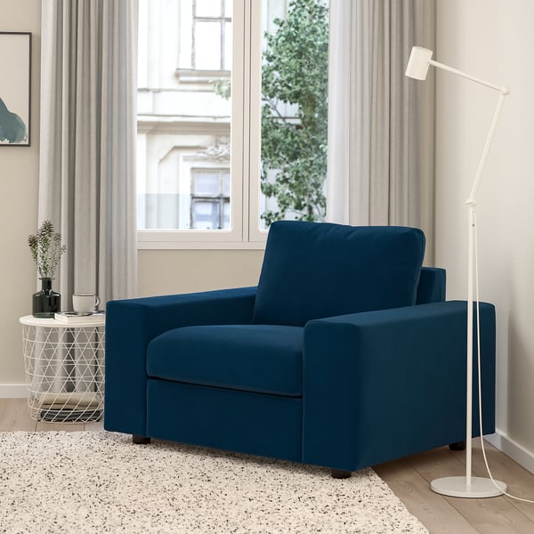 VIMLE Armchair, with wide armrests/Djuparp dark green-blue