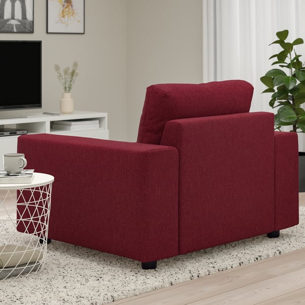 VIMLE Armchair, with wide armrests/Lejde red/brown