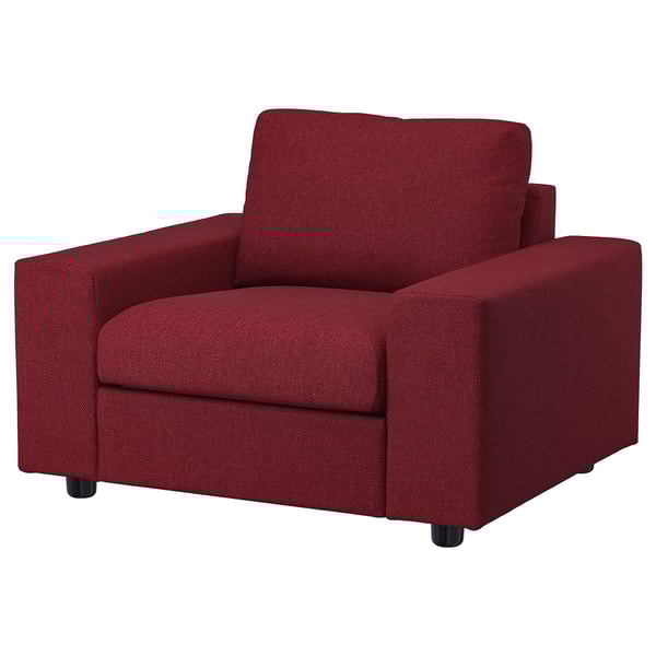 VIMLE Armchair, with wide armrests/Lejde red/brown