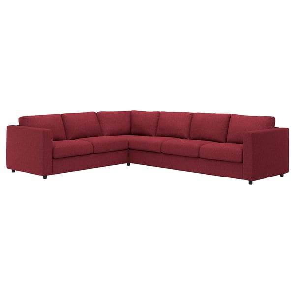 VIMLE Corner sofa, 5-seat, Lejde red/brown