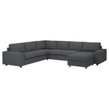 VIMLE Corner sofa, 5-seat w chaise longue, with wide armrests/Hallarp grey
