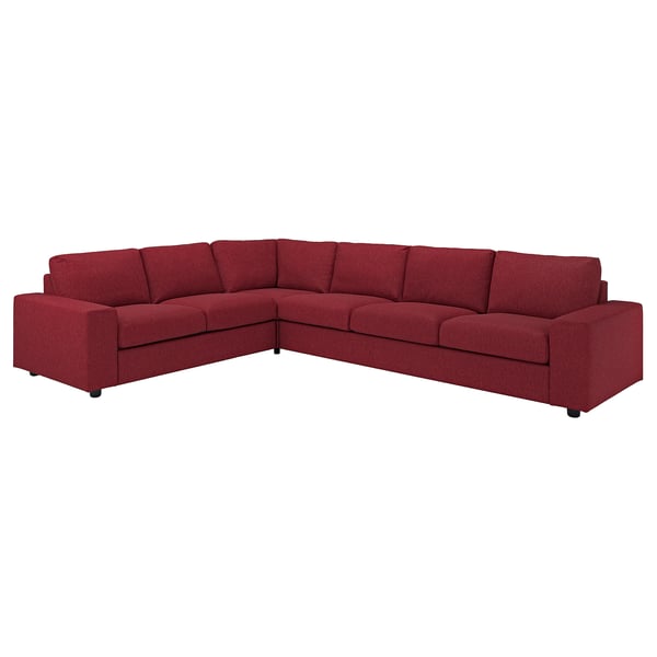 VIMLE Corner sofa, 5-seat, with wide armrests/Lejde red/brown