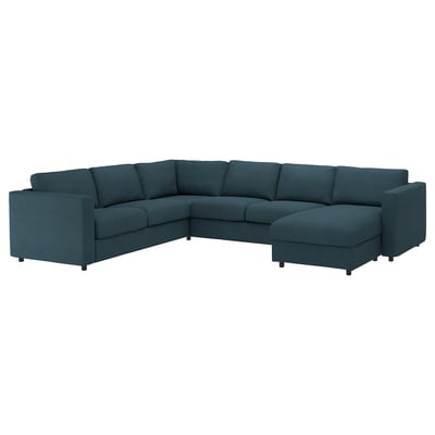 VIMLE Corner sofa-bed, 5-seat, with chaise longue/Hillared dark blue