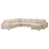 VIMLE Crnr sofa-bed, 5-seat w chaise lng, with wide armrests/Hallarp beige