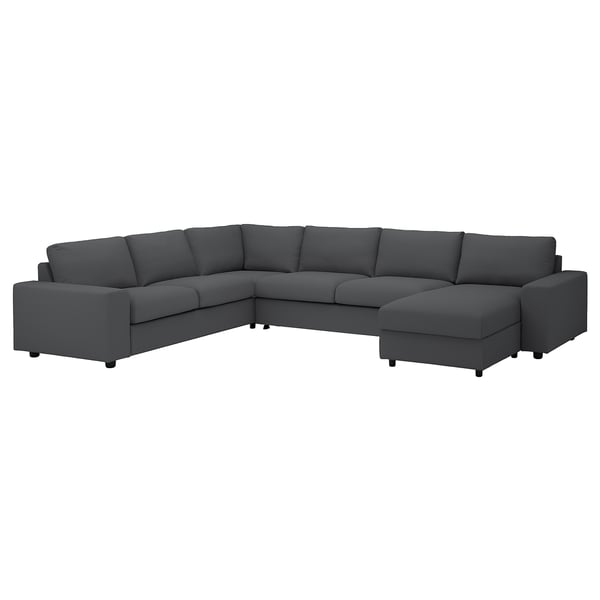 VIMLE Crnr sofa-bed, 5-seat w chaise lng, with wide armrests/Hallarp grey
