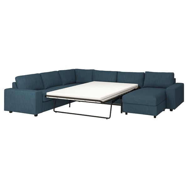 VIMLE Crnr sofa-bed, 5-seat w chaise lng, with wide armrests/Hillared dark blue