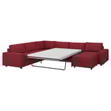 VIMLE Crnr sofa-bed, 5-seat w chaise lng, with wide armrests/Lejde red/brown