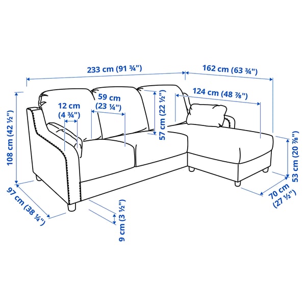 VINLIDEN 3-seat sofa with chaise longue, Hillared anthracite