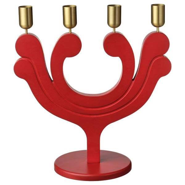 VINTERFINT Candlestick, for 4 candles red, 29 cm