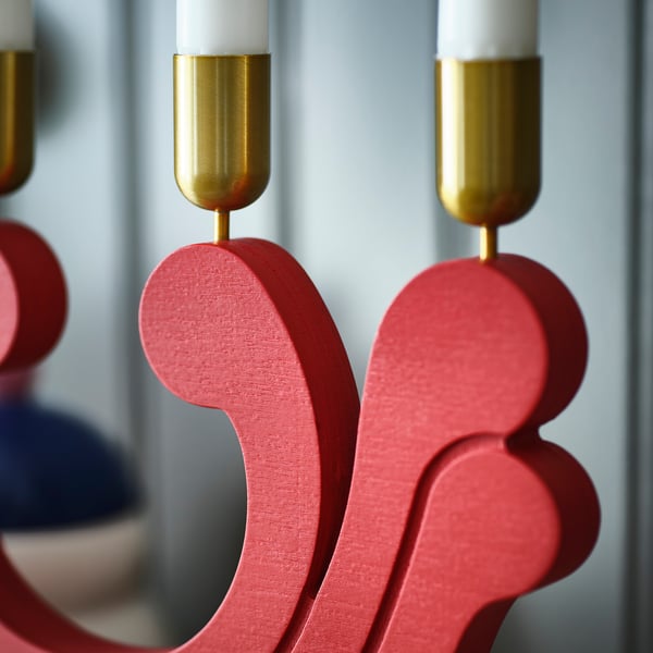 VINTERFINT Candlestick, for 4 candles red, 29 cm