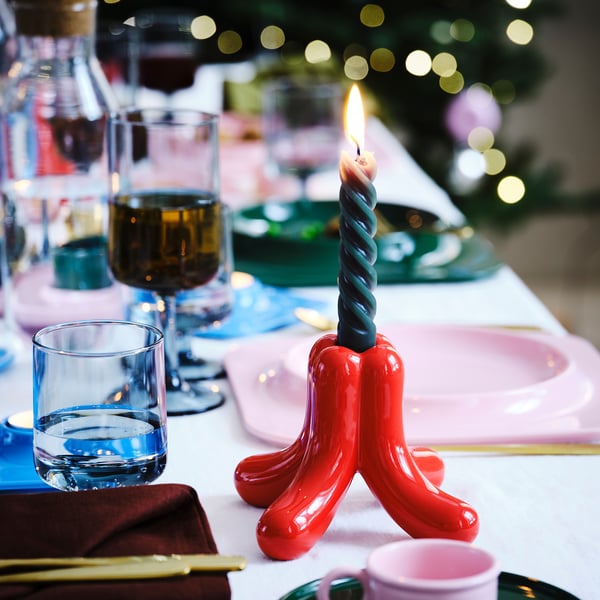 VINTERFINT Candlestick, red, 11 cm