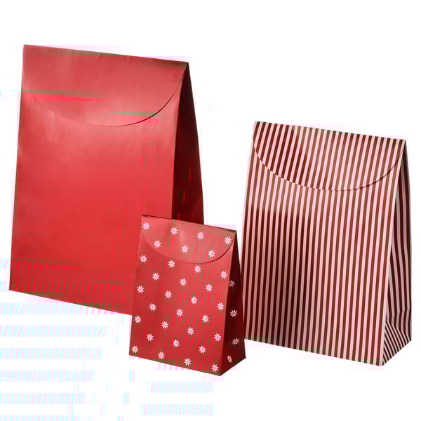 VINTERFINT Gift bag, set of 3, mixed patterns red