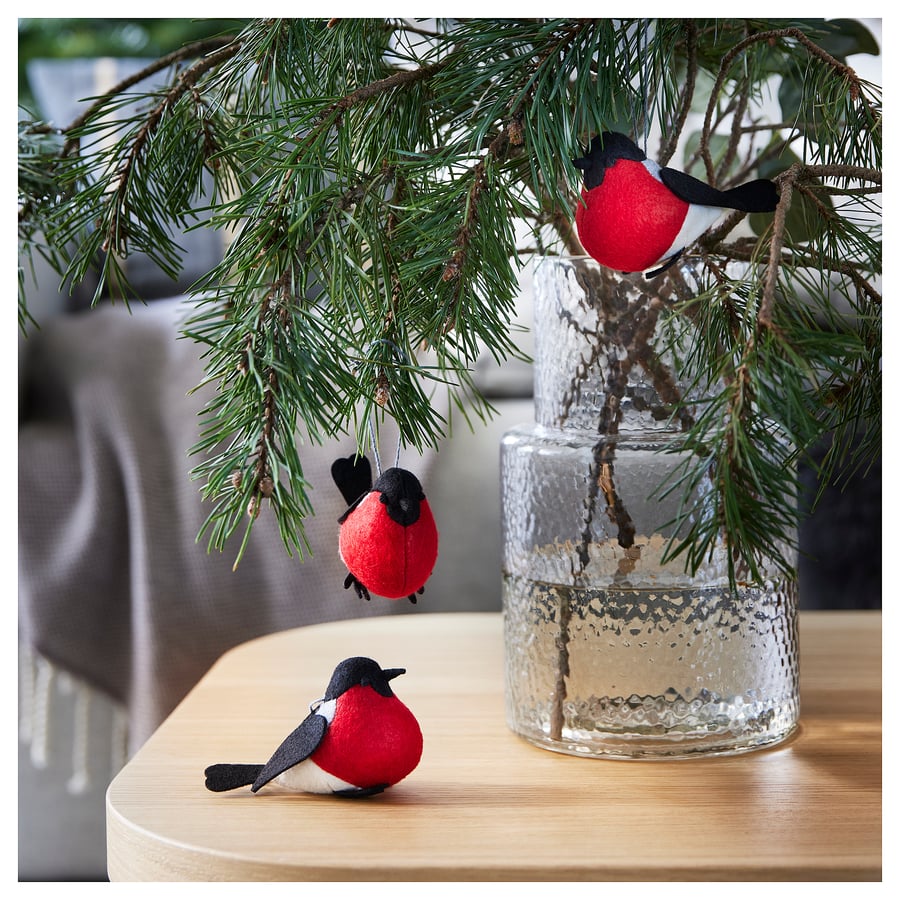 VINTERFINT Hanging decoration, bird red, 6 cm IKEA