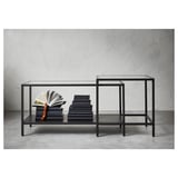 VITTSJÖ Nest of tables, set of 2, black-brown/glass, 90x50 cm
