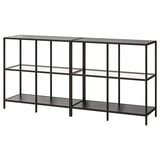 VITTSJÖ Storage combination, black-brown/glass, 200x36x93 cm